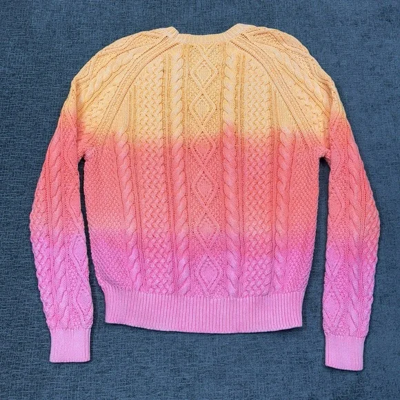 Polo Ralph Lauren Dip-Dye Cable Knit Sweater Mens XL Orange Pink Fisherman